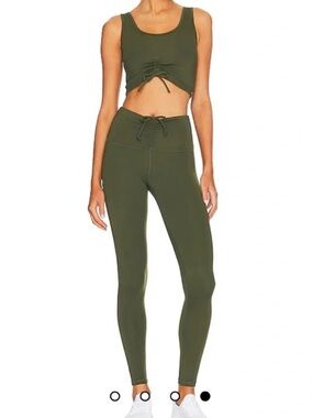 High-Rise Olive Green Lace-Up Workout Leggings set